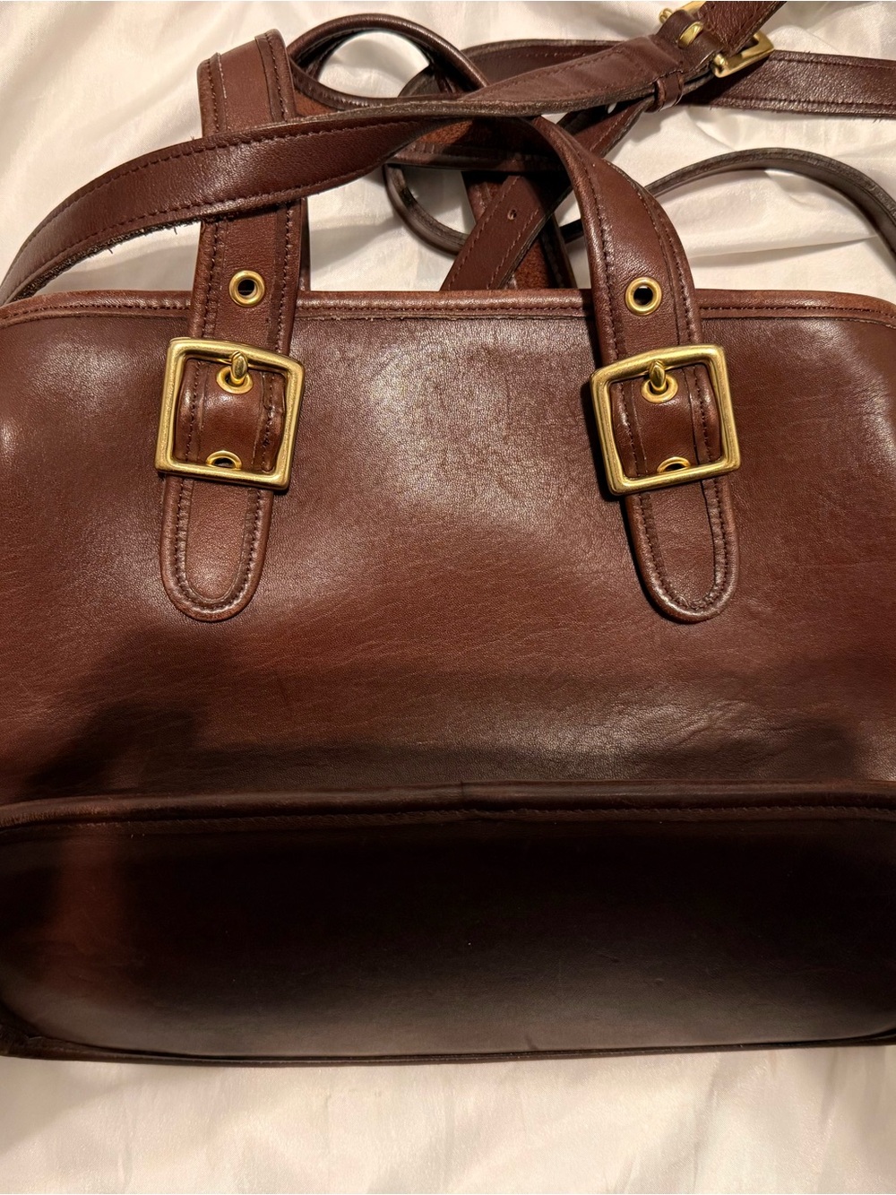 Coach Dark Brown Leather Shoulder Tote with Brass Hardware - Picture 2 of 4